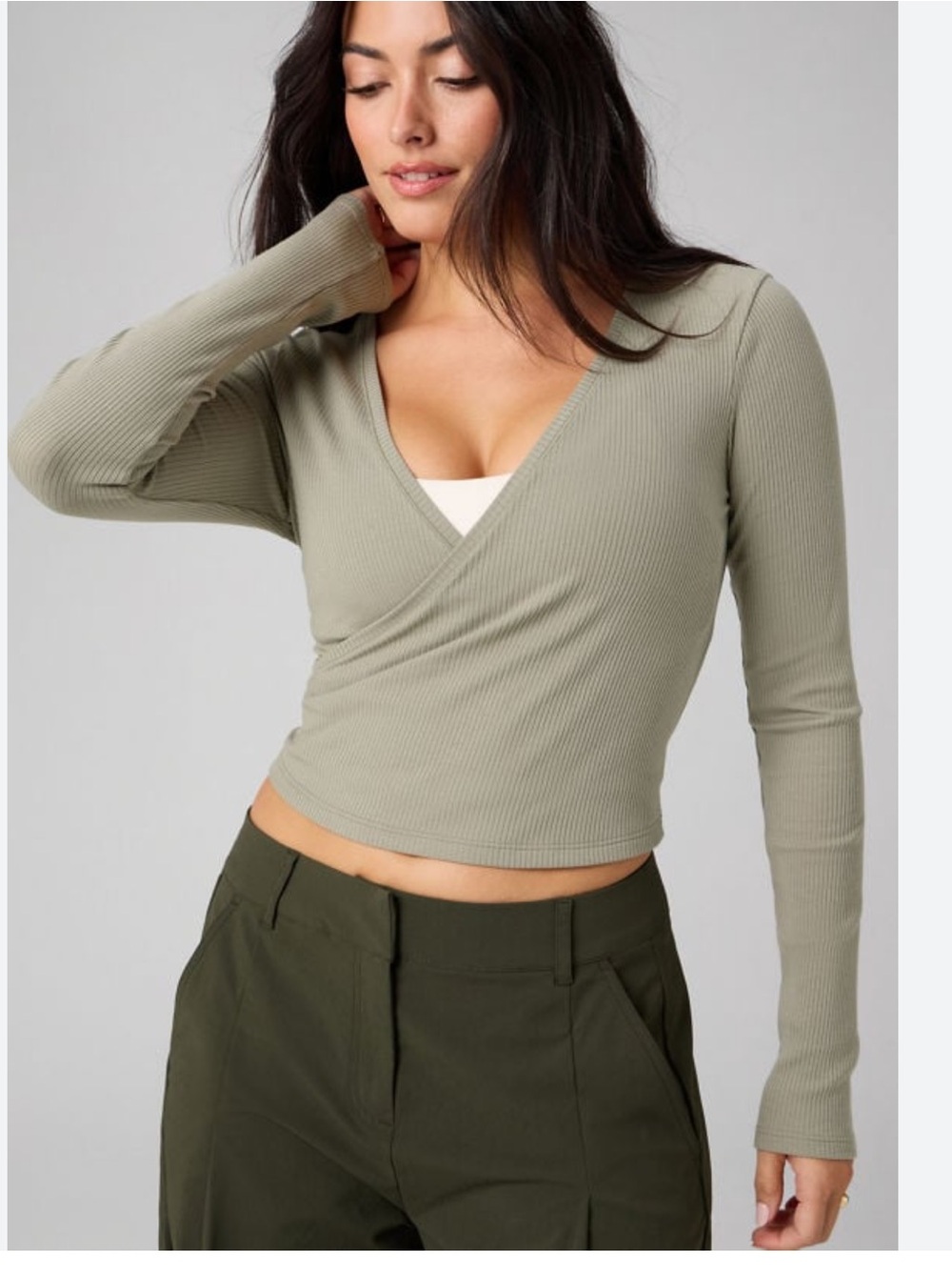 Fabletics Modal Rib V-Neck Long-Sleeve Crop Top